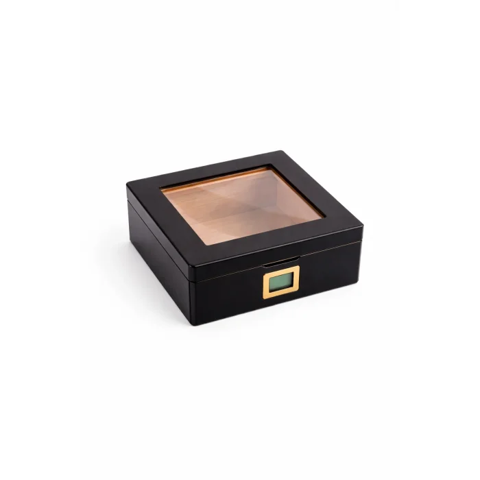Parmida Siyah Camlı İspanyol Sedir Ağacı Nemlendirici Humidor PHUM0122 - Parmida