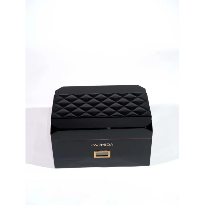 Parmida Siyah Deri Geçişli Raflı Sedir Ağacı Nemlendirici Humidor PHUM0237 - Parmida