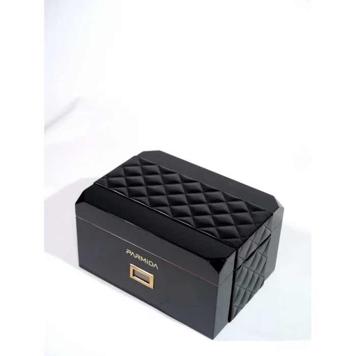 Parmida Siyah Deri Geçişli Raflı Sedir Ağacı Nemlendirici Humidor PHUM0237 - Parmida