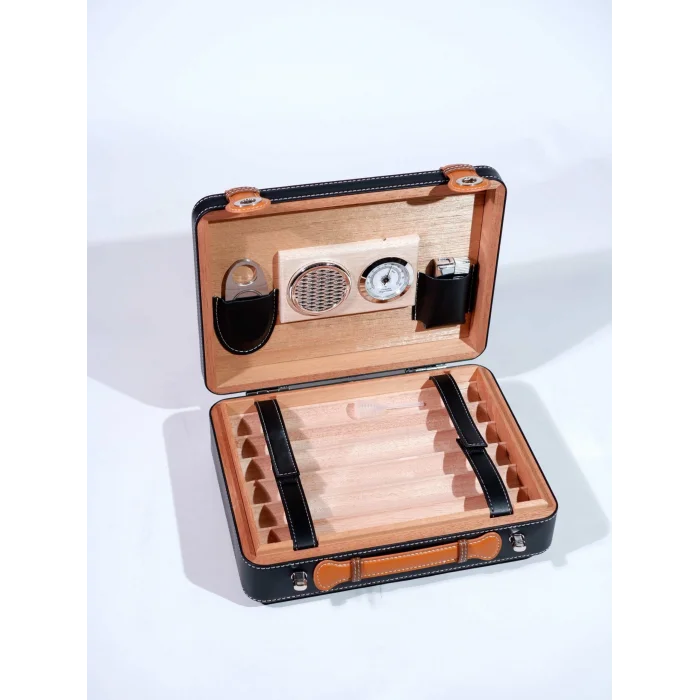 Parmida Siyah Deri Seyahat Humidoru Çantası PSH0107 - Parmida