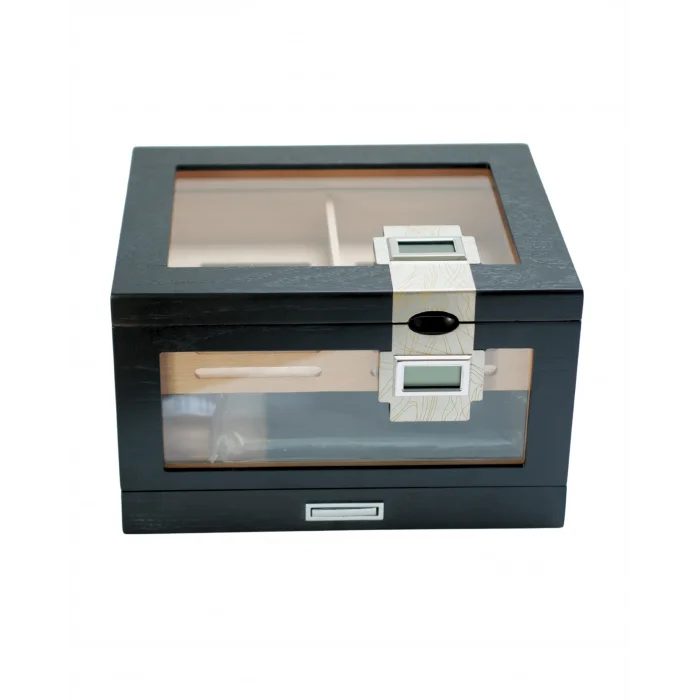 Parmida Siyah Humidor Puro Saklama Kutusu Çift Nem Ölçer PHUM0270 - Parmida