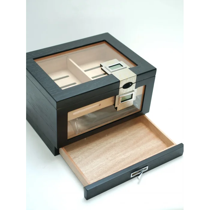 Parmida Siyah Humidor Puro Saklama Kutusu Çift Nem Ölçer PHUM0270 - Parmida