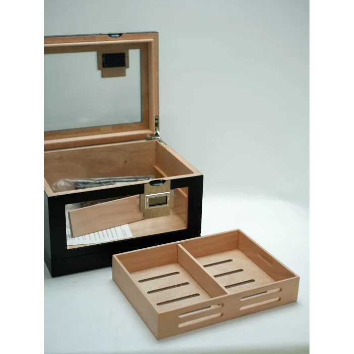 Parmida Siyah Humidor Puro Saklama Kutusu Çift Nem Ölçer PHUM0270 - Parmida