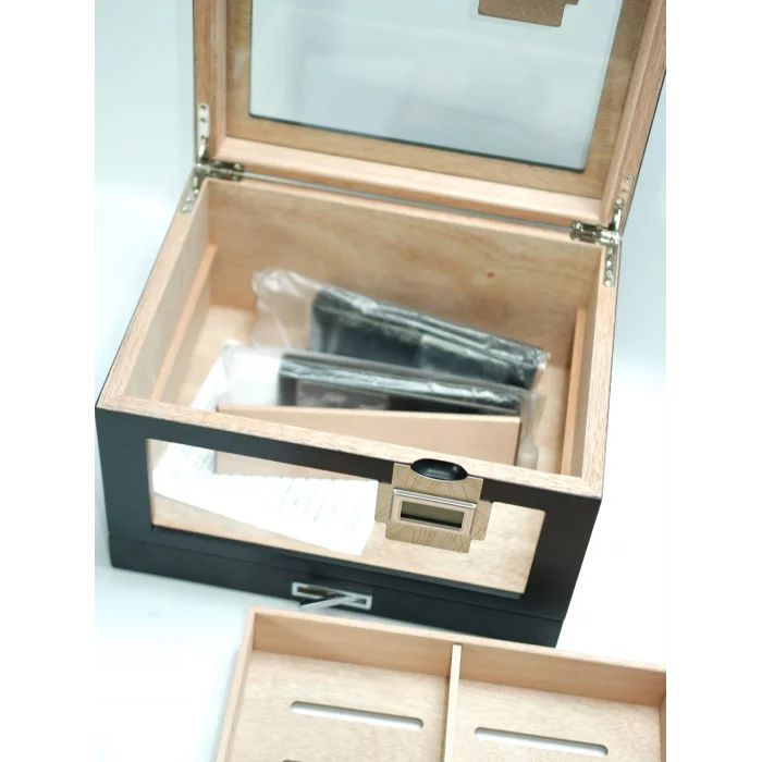 Parmida Siyah Humidor Puro Saklama Kutusu Çift Nem Ölçer PHUM0270 - Parmida