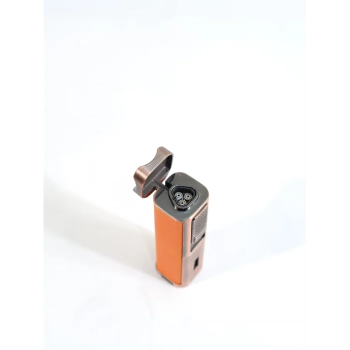 Parmida Turuncu Deri Kaplamalı Üç Torch Puro Çakmak PCM0983 - Parmida
