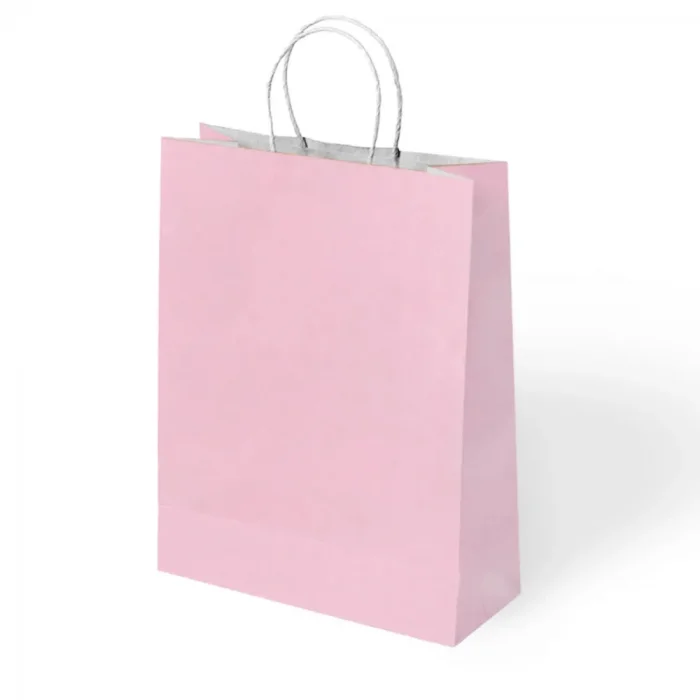 Pembe Büküm Saplı Kraft Çanta 15x20cm