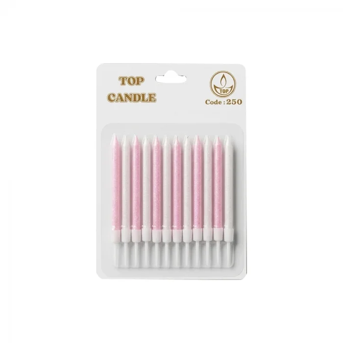 Pembe Simli Doğum Günü Mumu Seti 8 cm 12 Parça