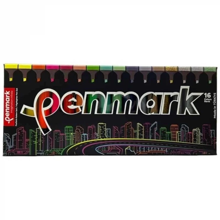 Penmark Fosforlu Kalem Seti 16 Renk Set Süper Kutu