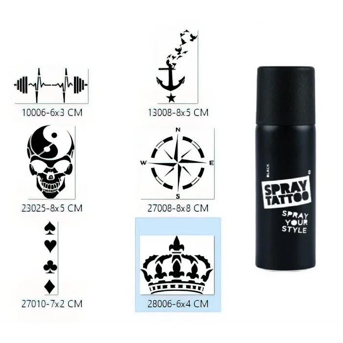 Pusula Ve Taç Geçici Sprey Dövme Seti Spray Tatto