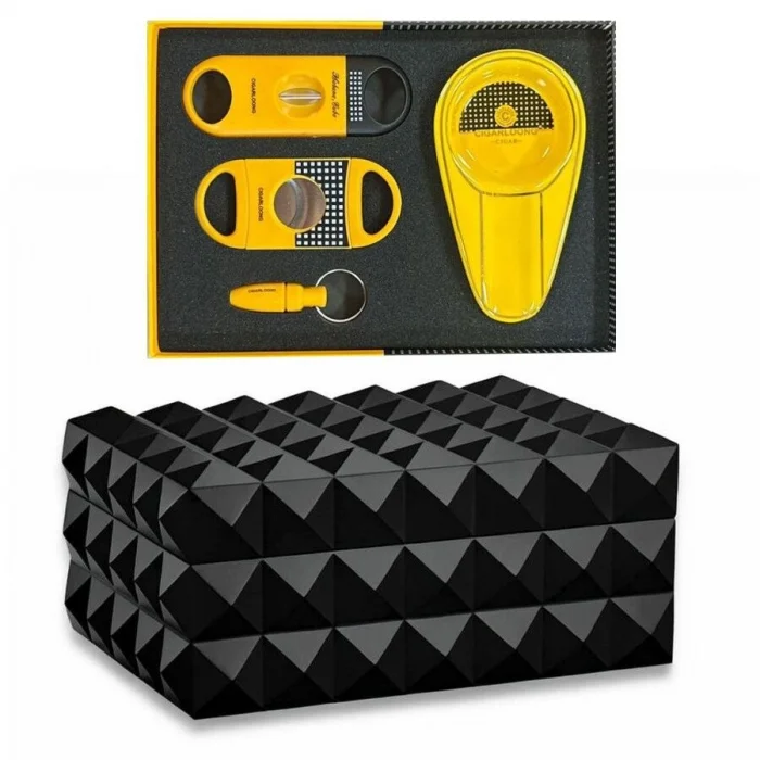 Quasar Design Humidor Puro Kutusu Mat Siyah 80s ve Puro Seti