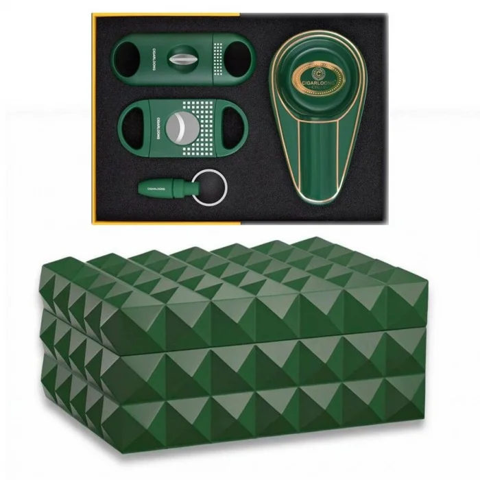 Quasar Design Humidor Puro Kutusu Mat Yeşil 80s ve Puro Seti