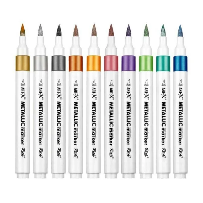 Rich Art-X Acrylic Duo Metallic Marker Çift Uçlu Yaldızlı Su Bazlı Akrilik Boyama Markörü Seti 10 RENK