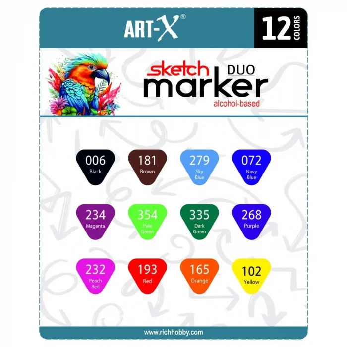 Rich Art-X Sketch Marker Duo Çift Uçlu Marker Kalem Seti 12 Renk