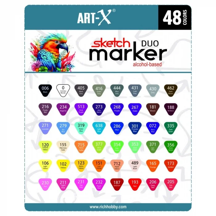 Rich Art-X Sketch Marker Duo Çift Uçlu Marker Kalem Seti 48 Renk