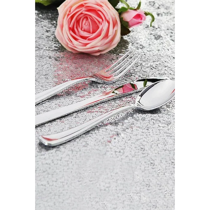 Roll-Up 54 Parça Metal Görünümlü Plastik Çatal Bıçak Kaşık Set