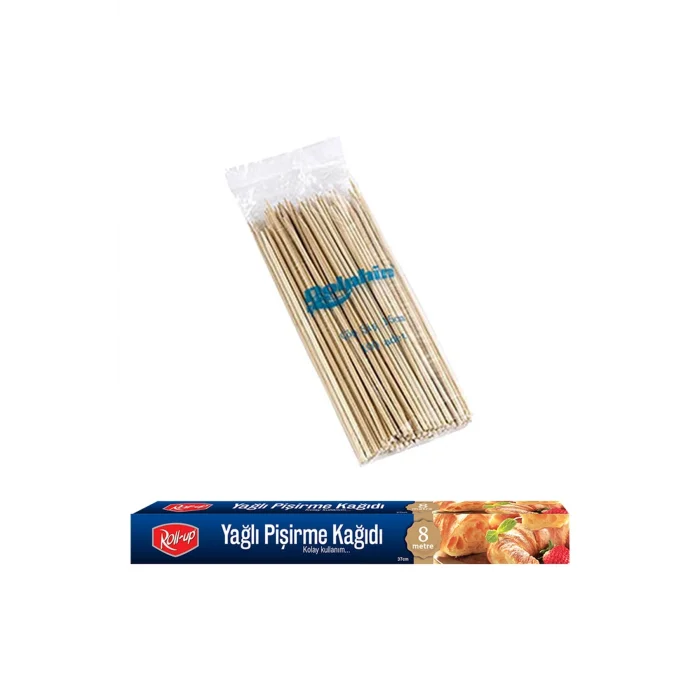 Roll-Up 8 Metre Pişirme Kağıdı Ve 100lü Bambu Çöp Şiş Set