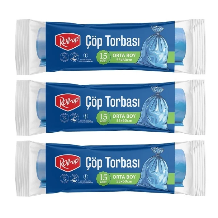 Roll-up Çöp Torbası Orta 55x60cm 15 Adet x 3 Paket