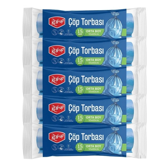 Roll-up Çöp Torbası Orta 55x60cm 15 Adet x 5 Paket