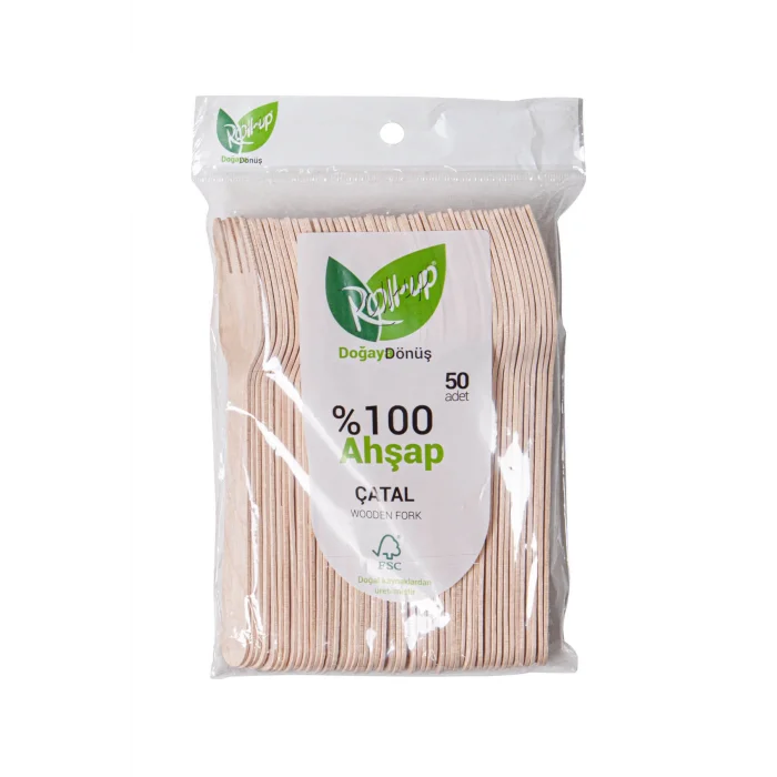 Roll-up Doğa Dostu Ahşap Çatal 50 Adet