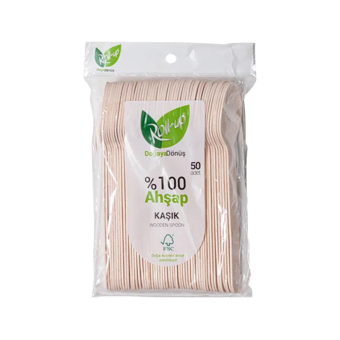 Roll-up Doğa Dostu Ahşap Kaşık 50 Adet