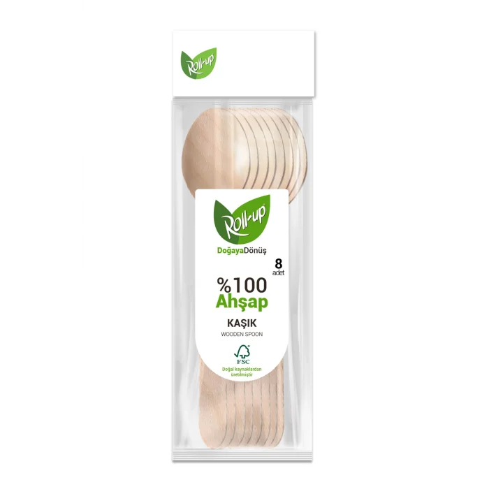 Roll-up Doğa Dostu Ahşap Kaşık 8 Adet