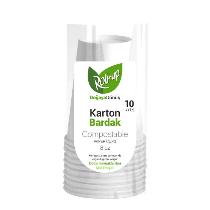 Roll-Up Doğa Dostu Karton Bardak 8oz 10 Adet