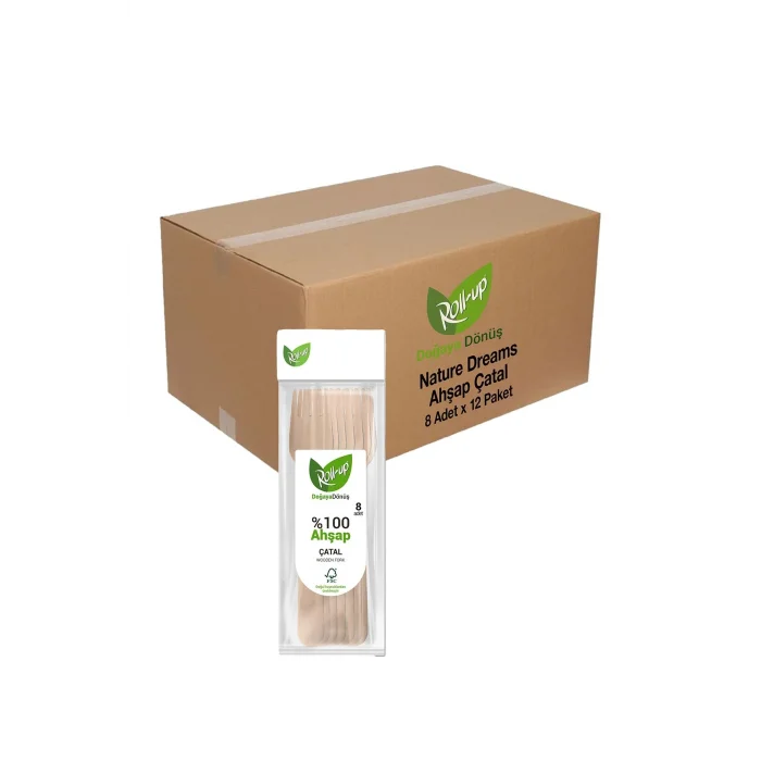Roll-Up Doğaya Dönüşümlü Ahşap Çatal 8 Adet x 12 Paket