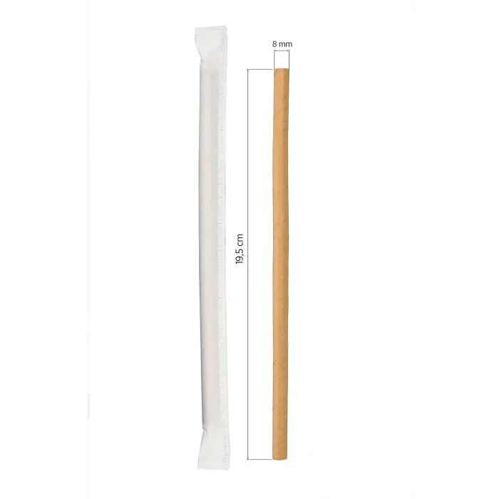 Roll-Up Frozen Kağıt Pipet Kraft Kağıt Sargılı 8mm x 19,5cm - 100 Adet