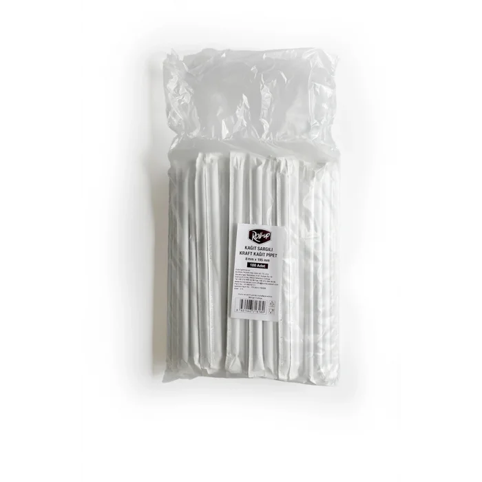 Roll-Up Frozen Kağıt Pipet Kraft Kağıt Sargılı 8mm x 19,5cm - 100 Adet