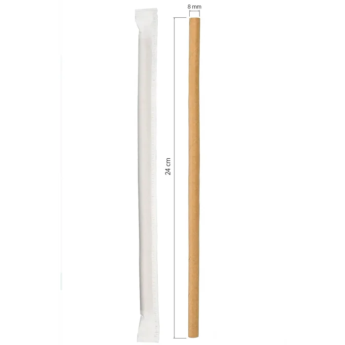 Roll-Up Frozen Kraft Kağıt Pipet Kağıt Sargılı 8mm x 24cm - 100 Adet