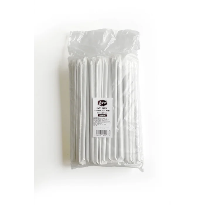 Roll-Up Frozen Kraft Kağıt Pipet Kağıt Sargılı 8mm x 24cm - 100 Adet