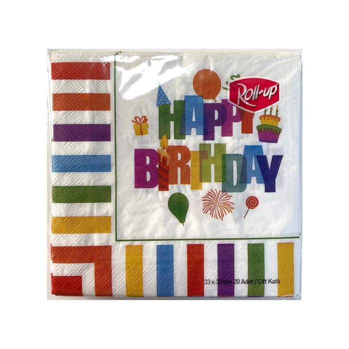Roll-Up Kağıt Peçete Renkli Doğum Günü Temalı 33 * 33cm 20 Adet