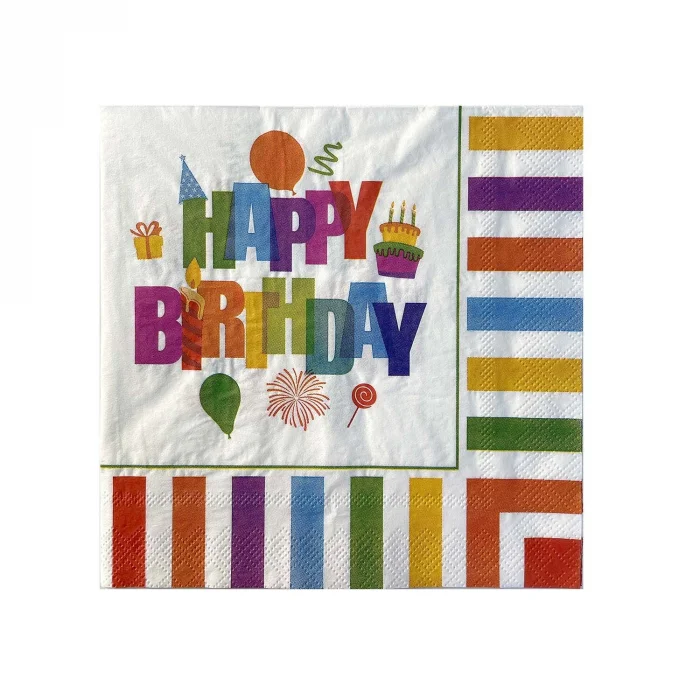Roll-Up Kağıt Peçete Renkli Doğum Günü Temalı 33 * 33cm 20 Adet