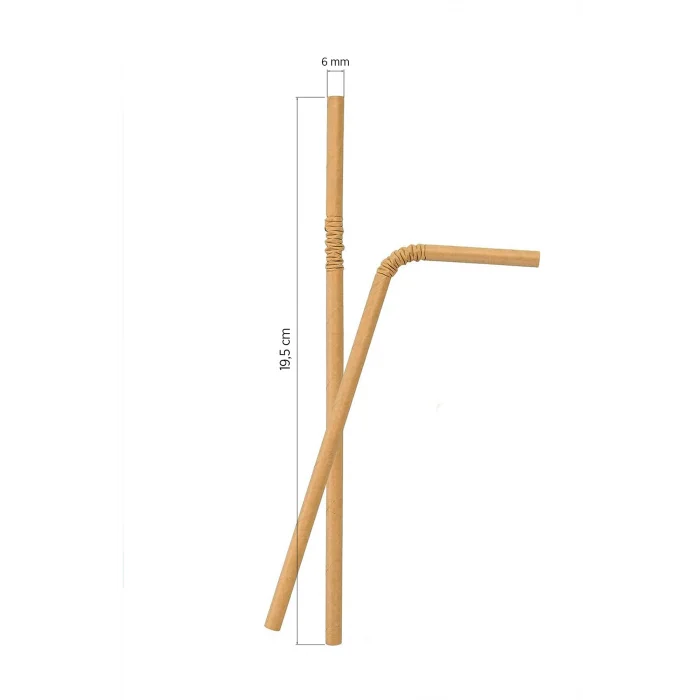 Roll-Up Körüklü Kraft Kağıt Pipet 6mmx19,5cm 100 Adet
