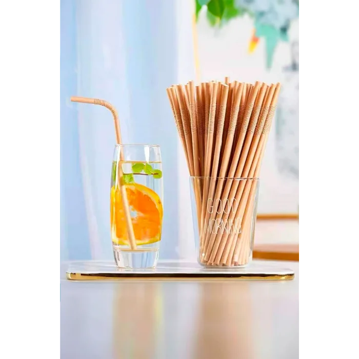 Roll-Up Körüklü Kraft Kağıt Pipet 6mmx19,5cm 100 Adet