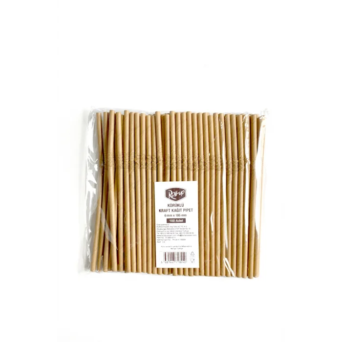 Roll-Up Körüklü Kraft Kağıt Pipet 6mmx19,5cm 100 Adet