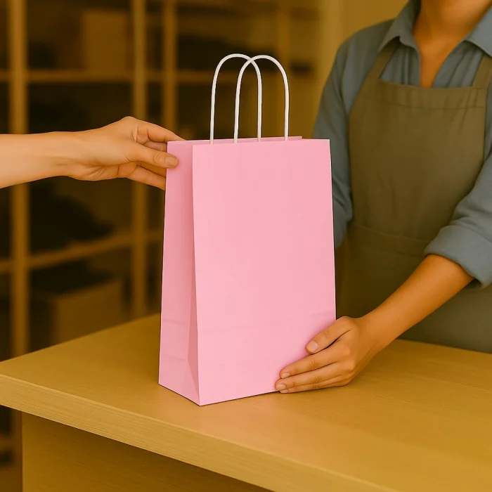Roll-Up Kraft Çanta Pembe Büyük Boy 31 * 41 cm 25 Adet