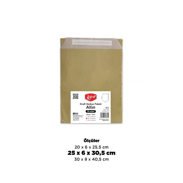 Roll-Up Kraft Hediye Paketi Altın 25x6x30,5x4,5cm 25li