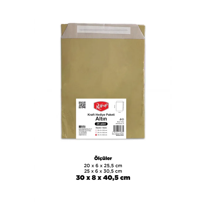 Roll-Up Kraft Hediye Paketi Altın 30 * 41 cm 25 Adet