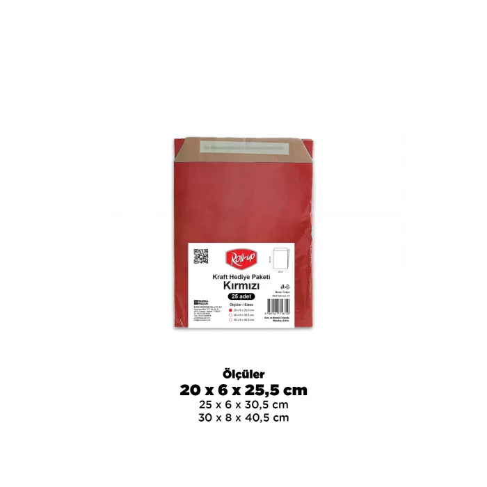 Roll-Up Kraft Hediye Paketi Kırmızı 20x6x25,5x4,5 25li