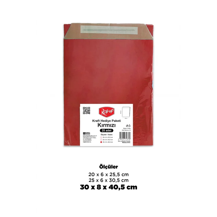 Roll-Up Kraft Hediye Paketi Kırmızı 30 * 41 cm 25 Adet