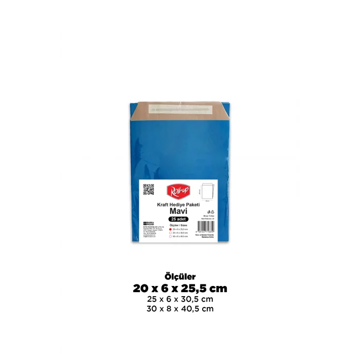 Roll-Up Kraft Hediye Paketi Mavi 20 * 26 cm 25 Adet
