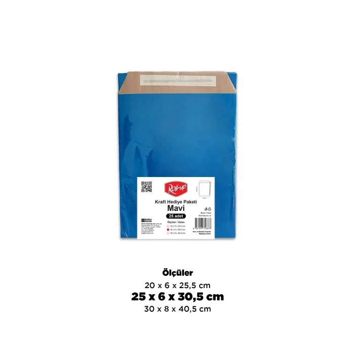 Roll-Up Kraft Hediye Paketi Mavi 25 * 31 cm 25 Adet
