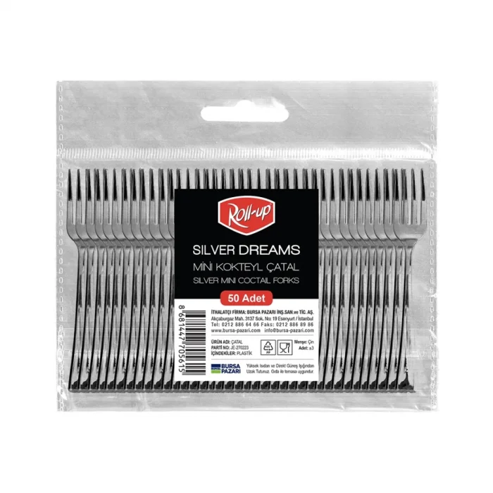 Roll-Up Metal Görünümlü Mini Kokteyl Çatalı 9,5 cm 50 Adet