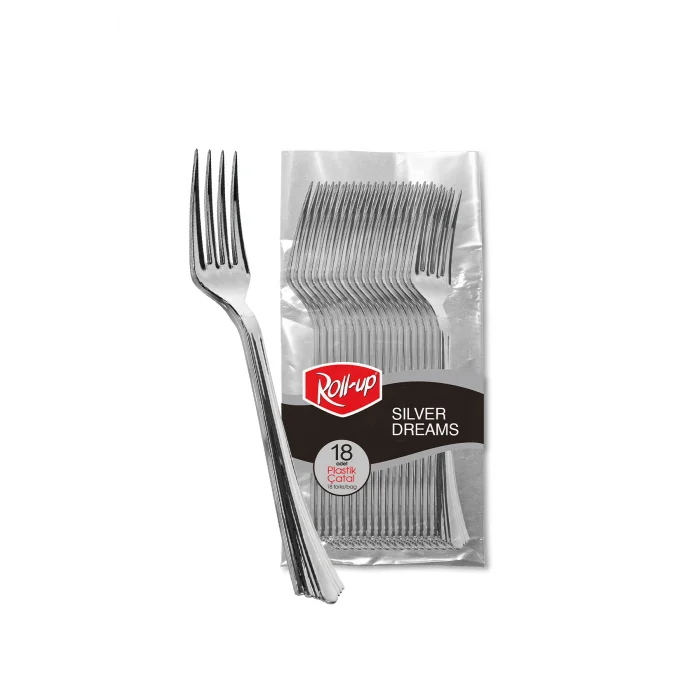 Roll-Up Metal Görünümlü Plastik Çatal 18 Adet