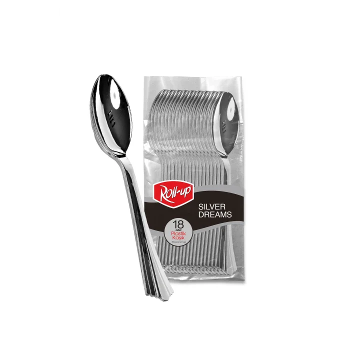 Roll-Up Metal Görünümlü Plastik Kaşık 18 Adet