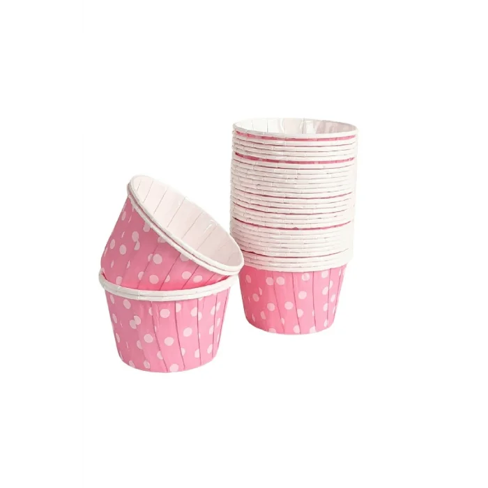 Roll-up Muffin Kek Kapsülü Açık Pembe Puantiyeli 50 Adet