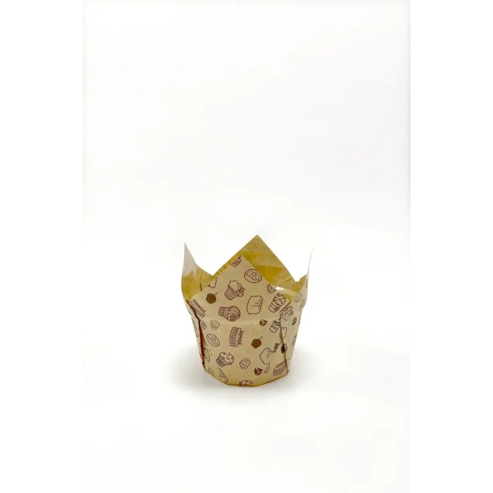 Roll-up Muffin Kek Kapsülü Kalın Tulip Desenli Kraft 50 Adet