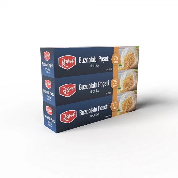 Roll-Up  Orta Boy Buzdolabı Poşeti 24x38cm 75li x 3 Paket (225 Adet)