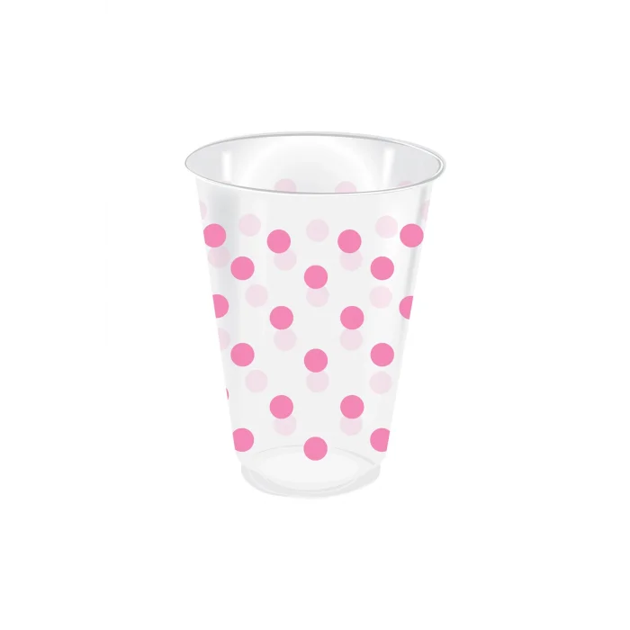 Roll-Up Plastik Bardak Pembe Puantiyeli 250 cc 25 Adet